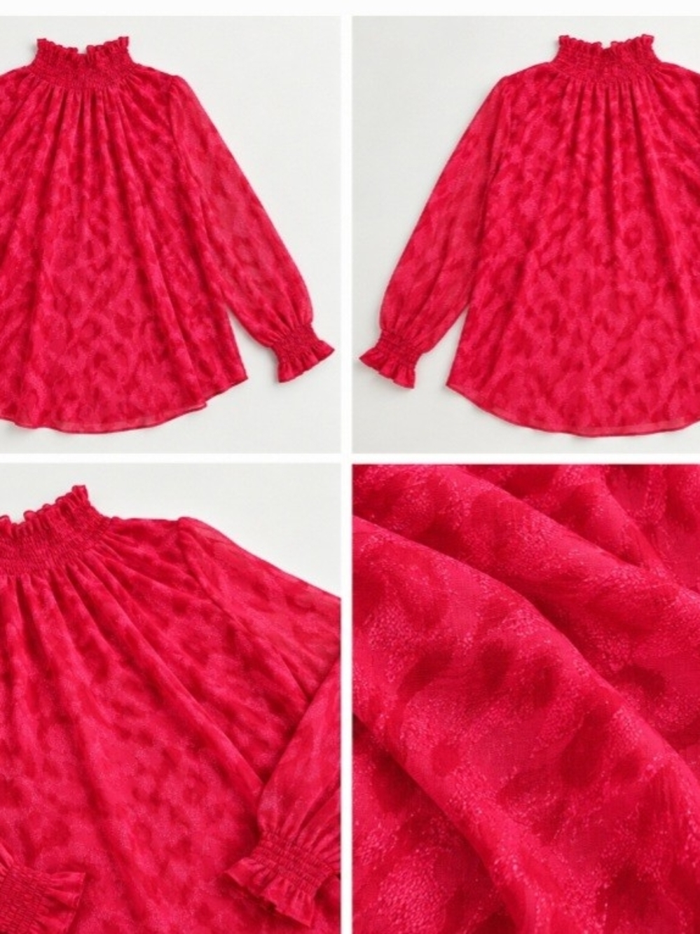 Red Smocked Neck Blouse - Brand